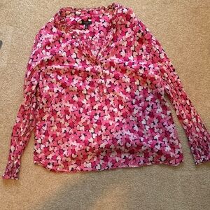 Talbots Pink and White Heart Pattern Blouse
